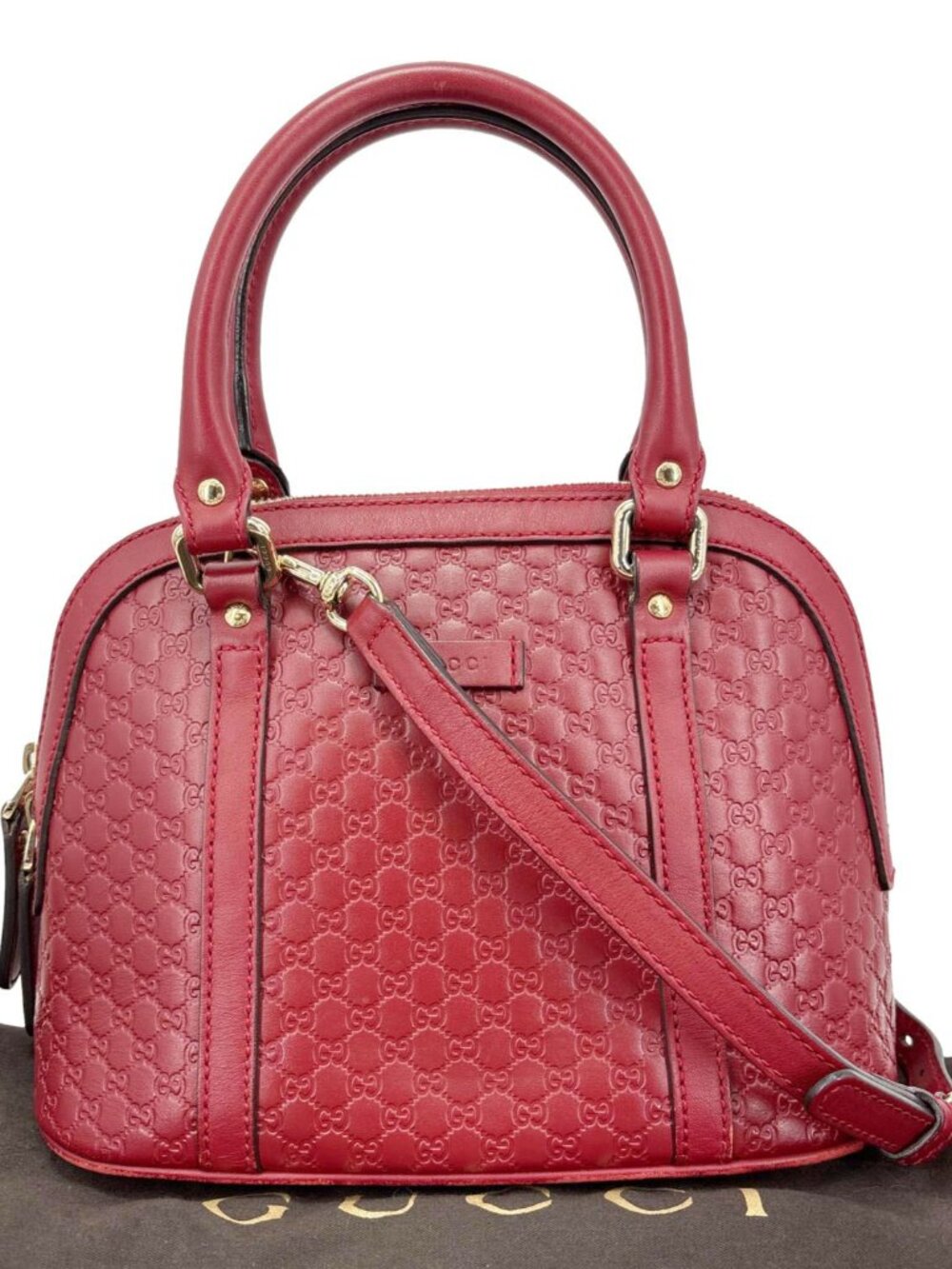 Gucci  Dome Mini Embossed Leather Crossbody Bag Red 449654 - Picture 3 of 13